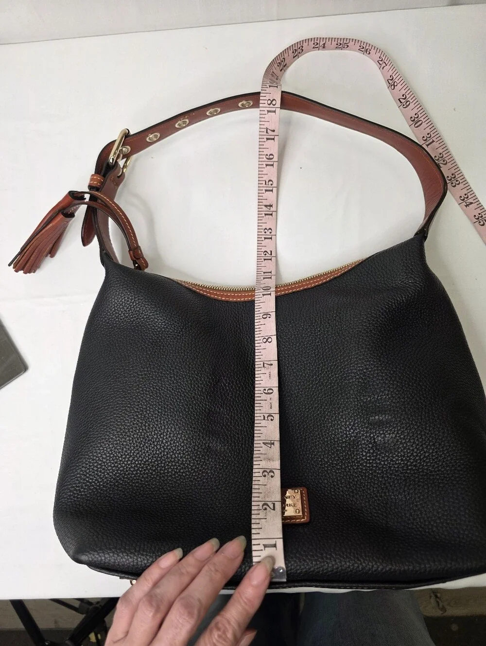 Dooney & Bourke Black Pebbled Leather Hobo Bag Tassel Shoulder Purse
